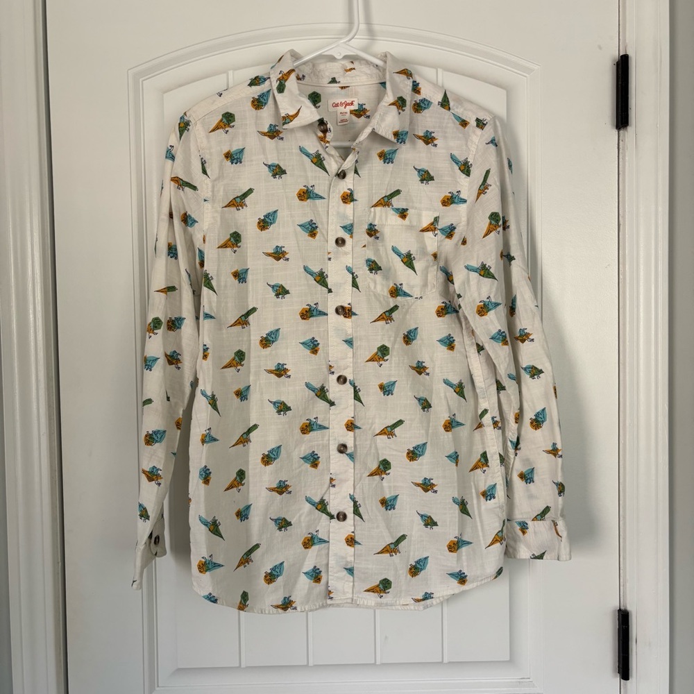 Cat & Jack Dinosaur Print Button-Up Long Sleeve Shirt Size XL 16